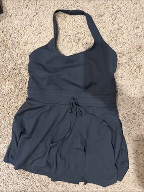 Black Halter athletic Dress with Waist Tie large